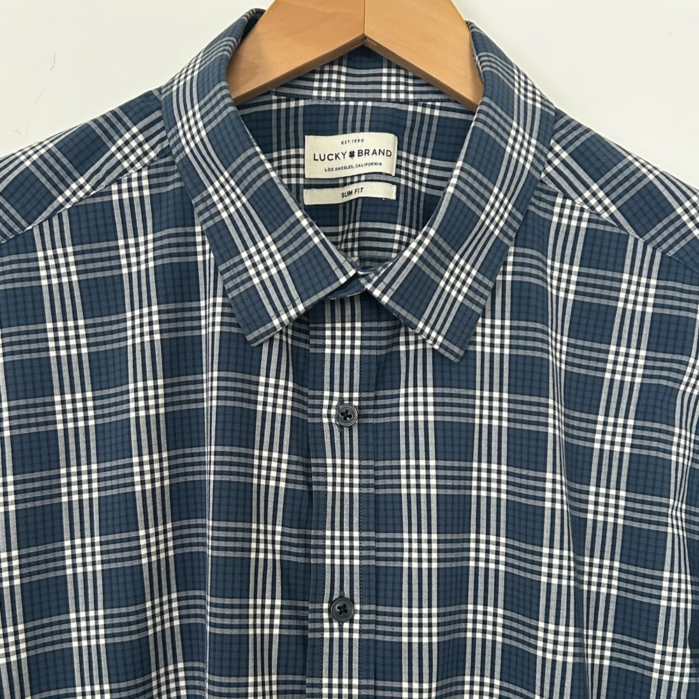 Lucky Brand Men’s XXL Slim Fit Long Sleeve 100% Cotton Button Down Plaid Shirt